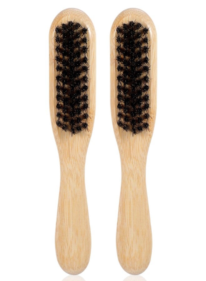 Thrymme 2 Pcs Mini Boar Bristle Hair Brush, Mini Slick Back Brush Anti Frizz Edge Control for All Hairs Types, Gentle Scalp Massage, Natural Bristles - Image 1